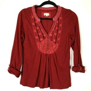Anthropologie Meadow Rue Red Crochet V Neck Top M